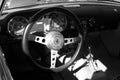 Vintage ferrari sports car interior close up b&w Royalty Free Stock Photo