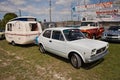 Vintage Fiat 127 A (1976) and caravan Levante Graziella 300 T (1964) Royalty Free Stock Photo
