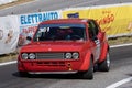 Vintage Fiat 128 CoupÃ¨ giannini engaged in hillclimb time trial race