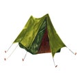 Vintage tent. Traveling equipment. Green tent with pegs. Watercolor hand drawn illustration isolated object