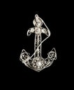 Vintage filigree silver brooch Anchor