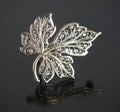 Vintage filigree silver brooch Grape leaf