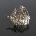 Vintage filigree silver brooch Sailboat