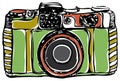 Vintage film camera, black outline, on a white background, Royalty Free Stock Photo