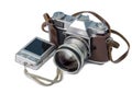 Vintage film camera and compact digital camera Royalty Free Stock Photo