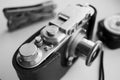 Vintage film camera in a leather case Royalty Free Stock Photo