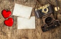 Vintage film camera old photos red hearts decoration Royalty Free Stock Photo