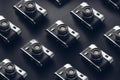 Vintage Film Cameras On Black Background Surface. Creativity Retro Technology Concept Royalty Free Stock Photo