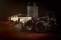 Vintage film cameras and lenses Royalty Free Stock Photo