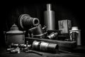 vintage film canisters and darkroom equipment