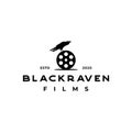 Vintage film roll with crow raven logo