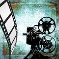 Vintage film strip background and old projector