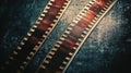 Vintage film strips displayed on a textured dark surface Royalty Free Stock Photo