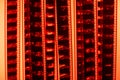 Vintage filmstrip in soft red light. Analog old strips of film for a photo or video camera close up. The concept of Royalty Free Stock Photo