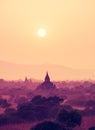 Vintage filter : Silhouette Sunset scene with Pagoda field in Ba Royalty Free Stock Photo