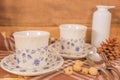 Vintage Filter : Tea Cup Set on wood background