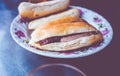 Vintage filter : Thailand Local hotdog in dish on table, This ho