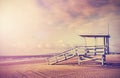 Vintage filtered picture of lifeguard tower, California, USA. Royalty Free Stock Photo