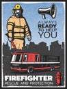 Vintage Firefighting Colorful Poster Royalty Free Stock Photo