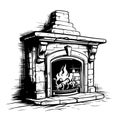 Vintage fireplace hand drawn sketch Royalty Free Stock Photo