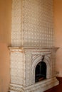 Vintage fireplace in living room of abandoned palace