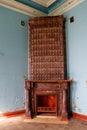 Vintage fireplace in living room of abandoned palace Royalty Free Stock Photo