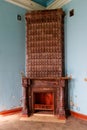 Vintage fireplace in living room of abandoned palace Royalty Free Stock Photo
