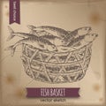 Vintage fish basket sketch