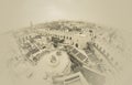 Vintage fisheye view like a old map of the David`s tower in Jerusalem, Israel Royalty Free Stock Photo