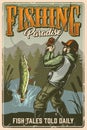 Vintage fishing colorful poster