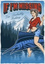 Vintage fishing poster with a pin up girl Royalty Free Stock Photo