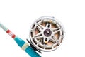 Vintage fishing reel and rod Royalty Free Stock Photo