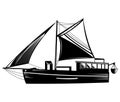 Vintage Fishing Trawler Schooner or Blue Water Motor Sailer Woodcut Style Royalty Free Stock Photo