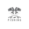 Vintage fishing vector design template with largemouth Royalty Free Stock Photo