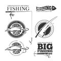 Vintage fishing vector labels, logos, emblems set
