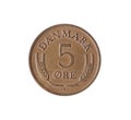 Vintage five Ore coin made by Denmark 1963