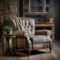 Vintage Flannel Recliner: Rustic Charm With Natural Grain And Distressed Surfaces