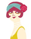 Vintage flapper girl in 1920s style fashion dress. Vector retro woman with fashion vintage accessories on white background