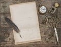 Vintage flat lay Letter paper antoque writing tools Royalty Free Stock Photo