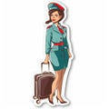 Vintage flight attendant sticker with suitcase Royalty Free Stock Photo