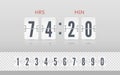 Vintage flip clock time counter vector template. Retro design score board clock. White scoreboard countdown number font