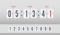 Vintage flip clock time counter vector template. White scoreboard countdown number font. Retro design score board clock.