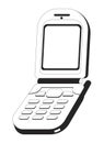 Vintage flip phone with blank screen black and white 2D line object