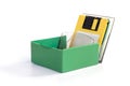 Vintage floppy disk magnetic computer in plastic box on white background. Royalty Free Stock Photo
