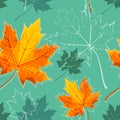 Vintage floral autumn (fall) seamless background with maple leaves Royalty Free Stock Photo
