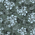 Vintage floral background. Ornament of flowers and leaves on a gray background. Endless texture for decorating fabrics, tiles and Royalty Free Stock Photo