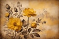 Vintage floral background with yellow roses on old grunge paper Royalty Free Stock Photo