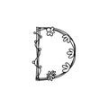 Vintage floral bold Letter D logo spring. Classic Summer Letter Design Vectors with Black Color and Floral Hand Drawn