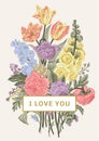 Vintage floral card. Victorian bouquet.