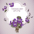 Vintage Floral Card with Violets and Butterflies Royalty Free Stock Photo